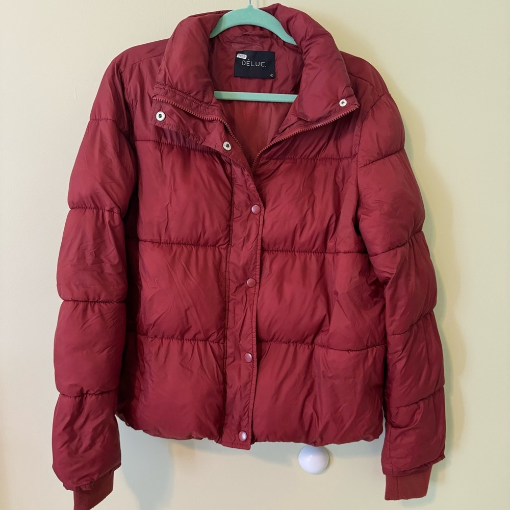 EUC Deluc Red Puffer Jacket | Size L | Quilted Snap Front Warm Coat